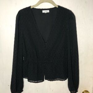 K/Lab Women’s Blouse Top Size Small Black Peplum Hem   Lined Dark Romantic